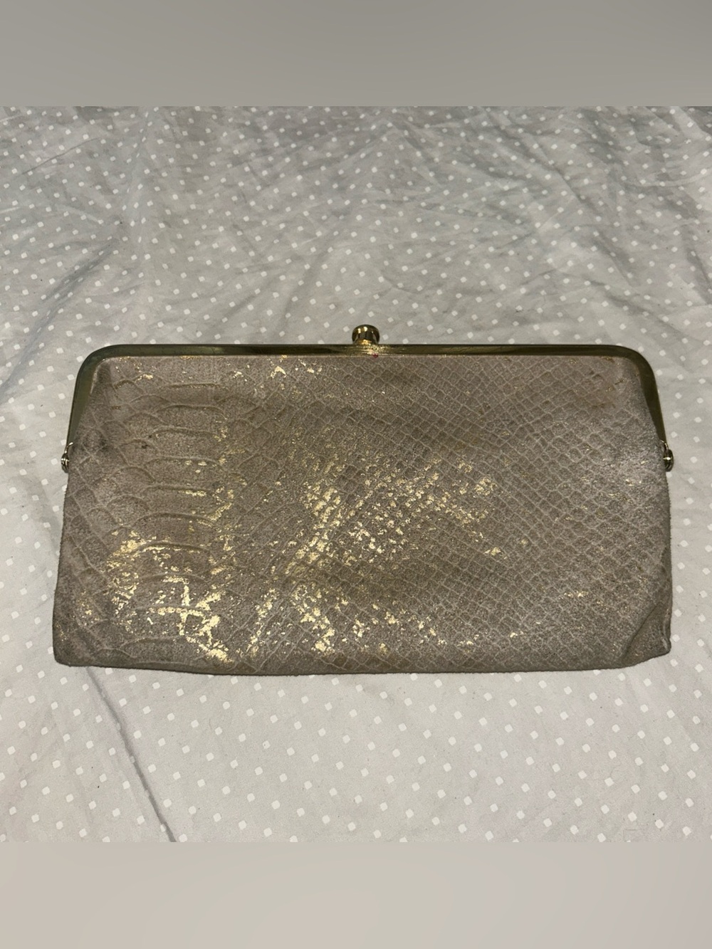 HOBO Distressed Genuine Leather Gold  FOLDOVER WALLET CLUTCH PURSE Logo